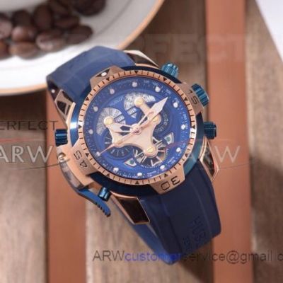 Perfect Replica Hublot Blue On Rose Gold Bezel Blue Dial Chronograph 45mm Watch